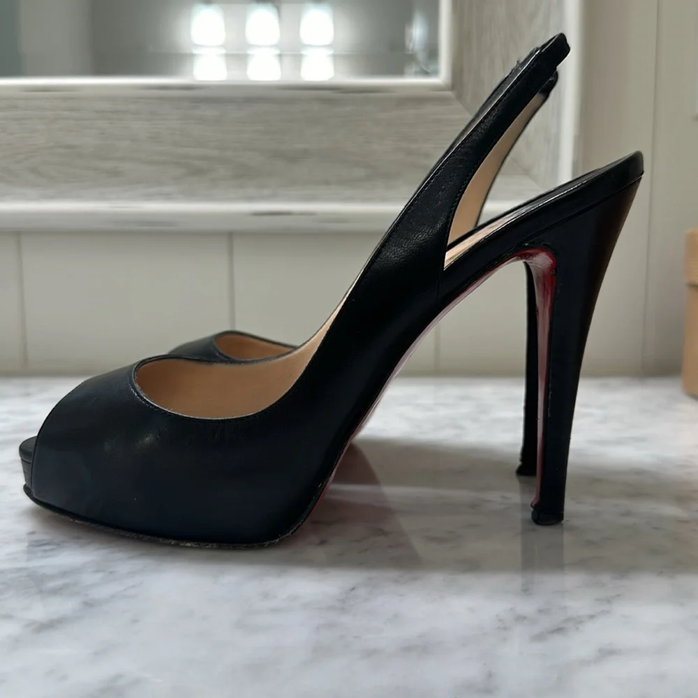 CHRISTIAN LOUBOUTIN No Prive 120 Kid/Cuoio Leather Black Size 38 - Picture 4 of 10